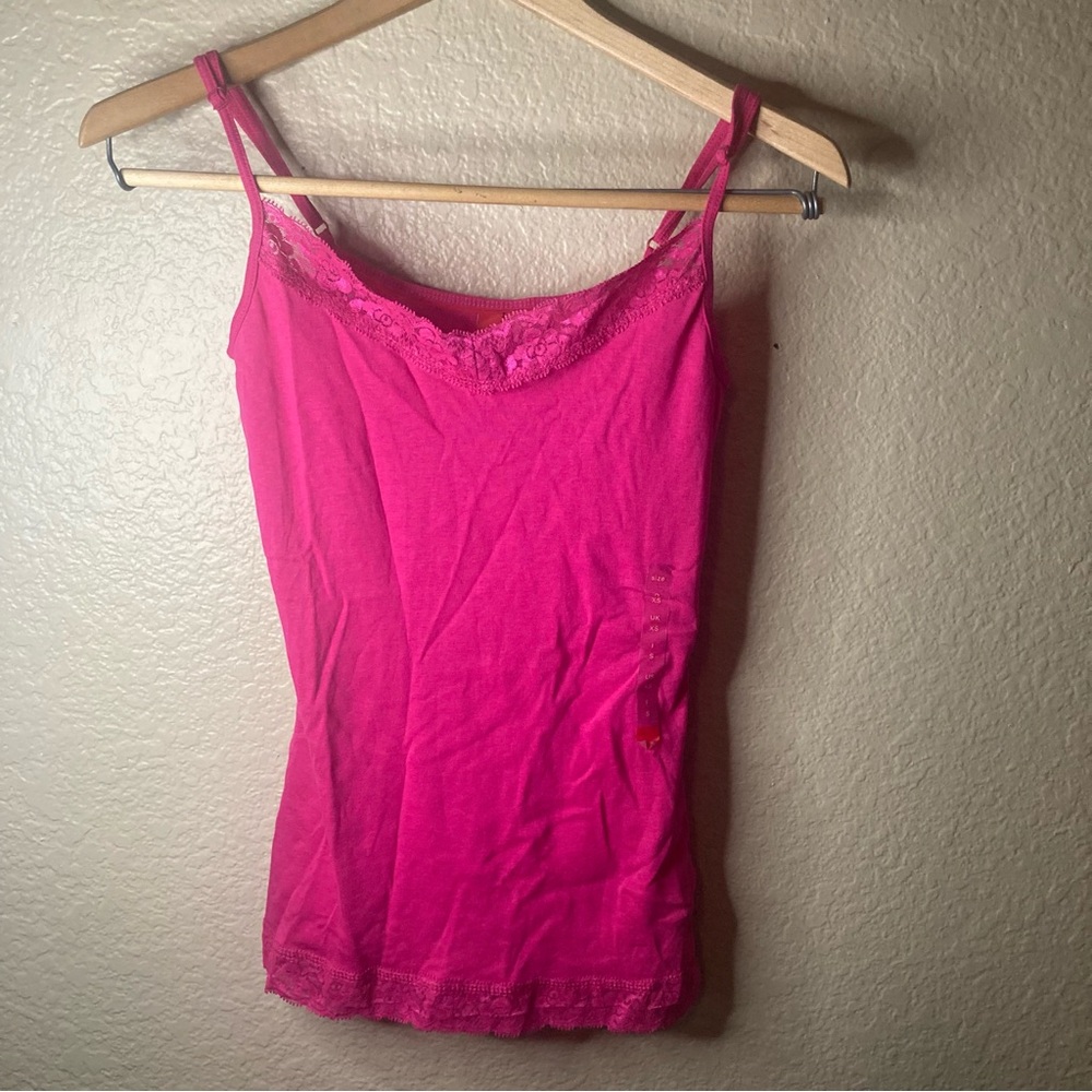 NWT 90’s Vintage Classic Casual Women's Pink Lace Trim Cami Top 100% Cotton XS